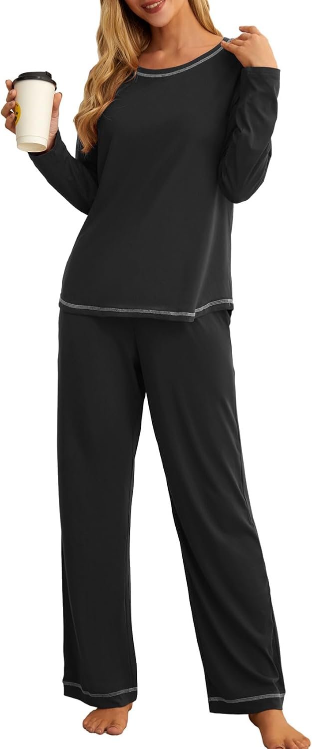 Women Pajama Set 2025 Lounge Sets Long Sleeve Sleepwear Soft 2 Piece Pjs with Pockets