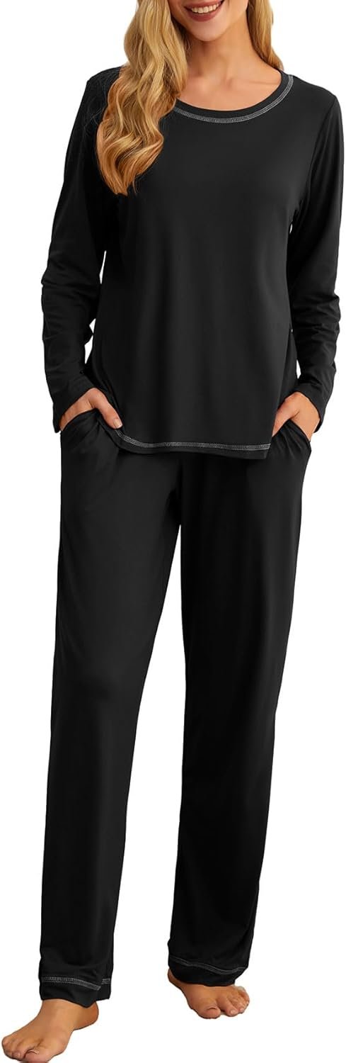 Women Pajama Set 2025 Lounge Sets Long Sleeve Sleepwear Soft 2 Piece Pjs with Pockets - Image 2