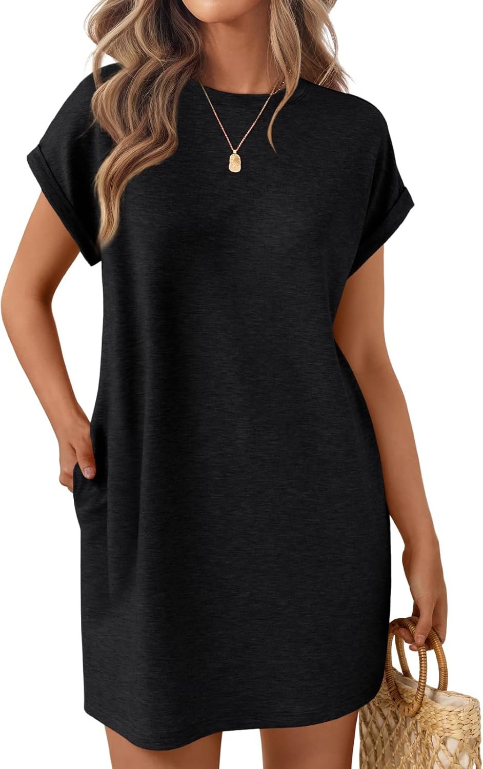 Women Summer Casual Short Sleeve T Shirt Dress 2025 Spring Vacation Beach Mini Sundress Loose Clothes with Pockets