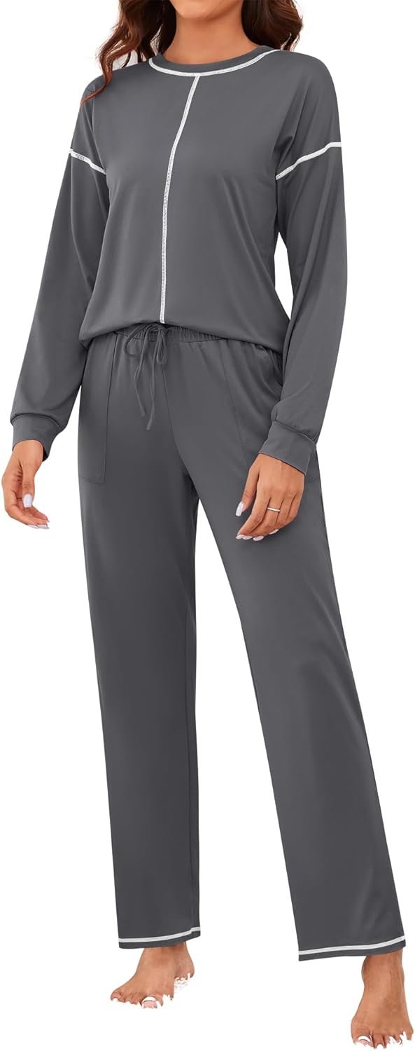 Pajama Sets for Women Cotton Long Sleeve Sleepwear 2 Piece Pjs Lounge Set with Pockets