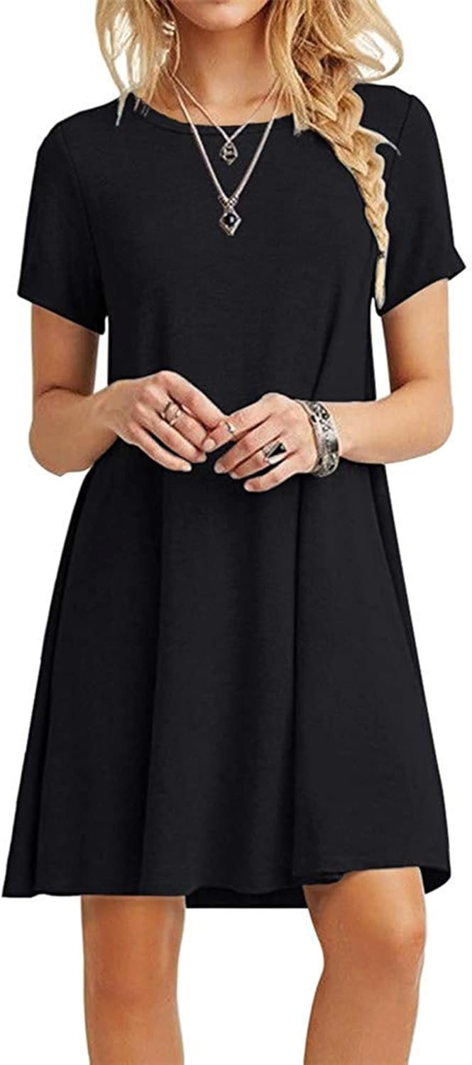 Women Casual Plain Simple T-Shirt Loose Dress