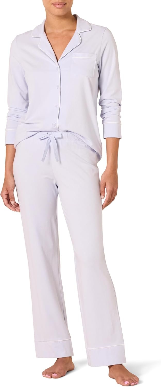 Women Cotton Modal Long-Sleeve Shirt and Full-Length Bottom Pajama Set
