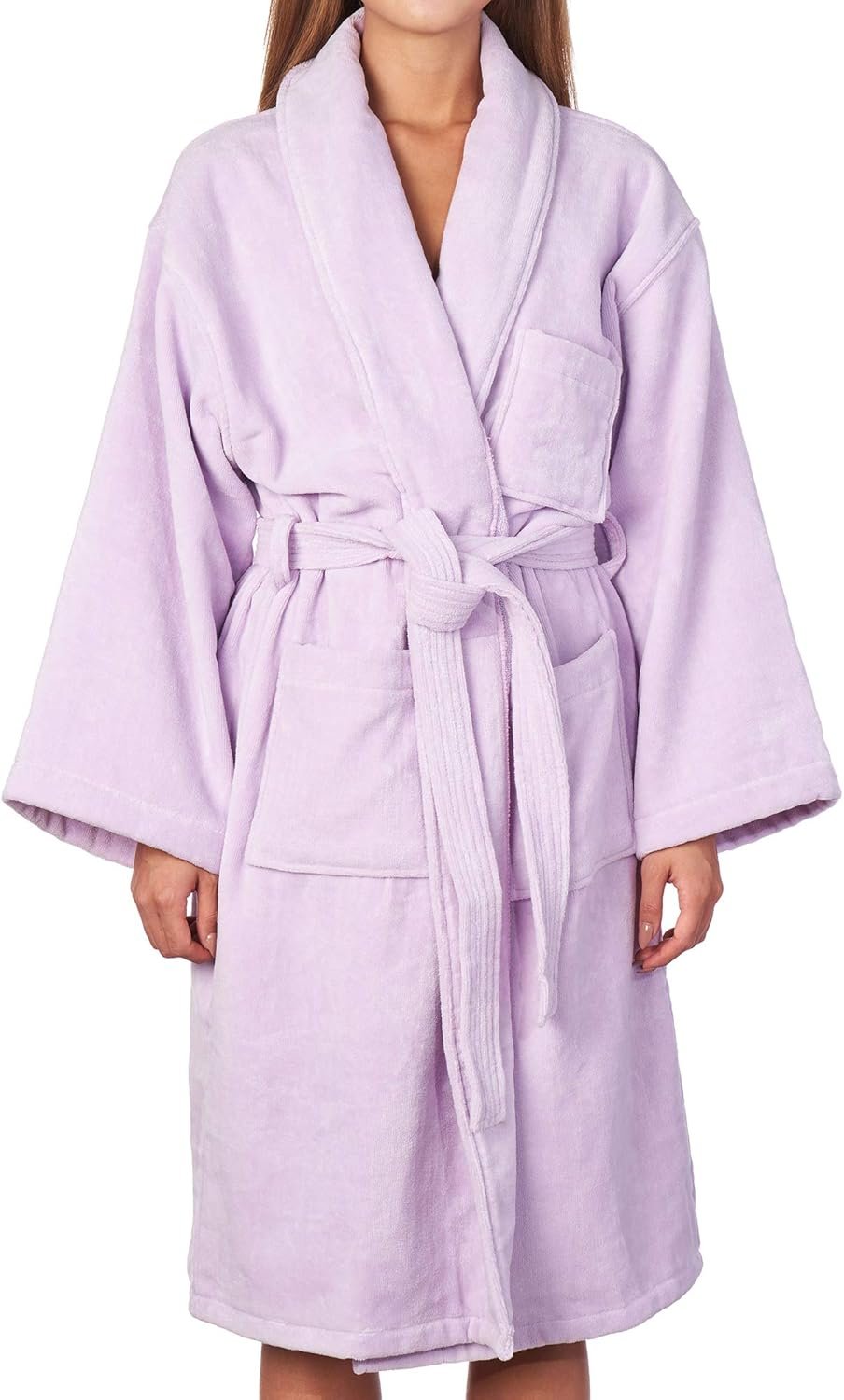 Womens Cotton Terry Cloth Bathrobe Shawl Collar Velour Spa Robe - Image 2