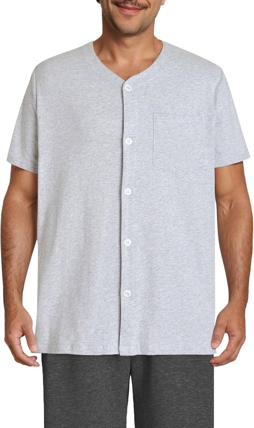 Men's Button Up Pajama Shirt Cotton Sleep Top 2 Pack - Image 2