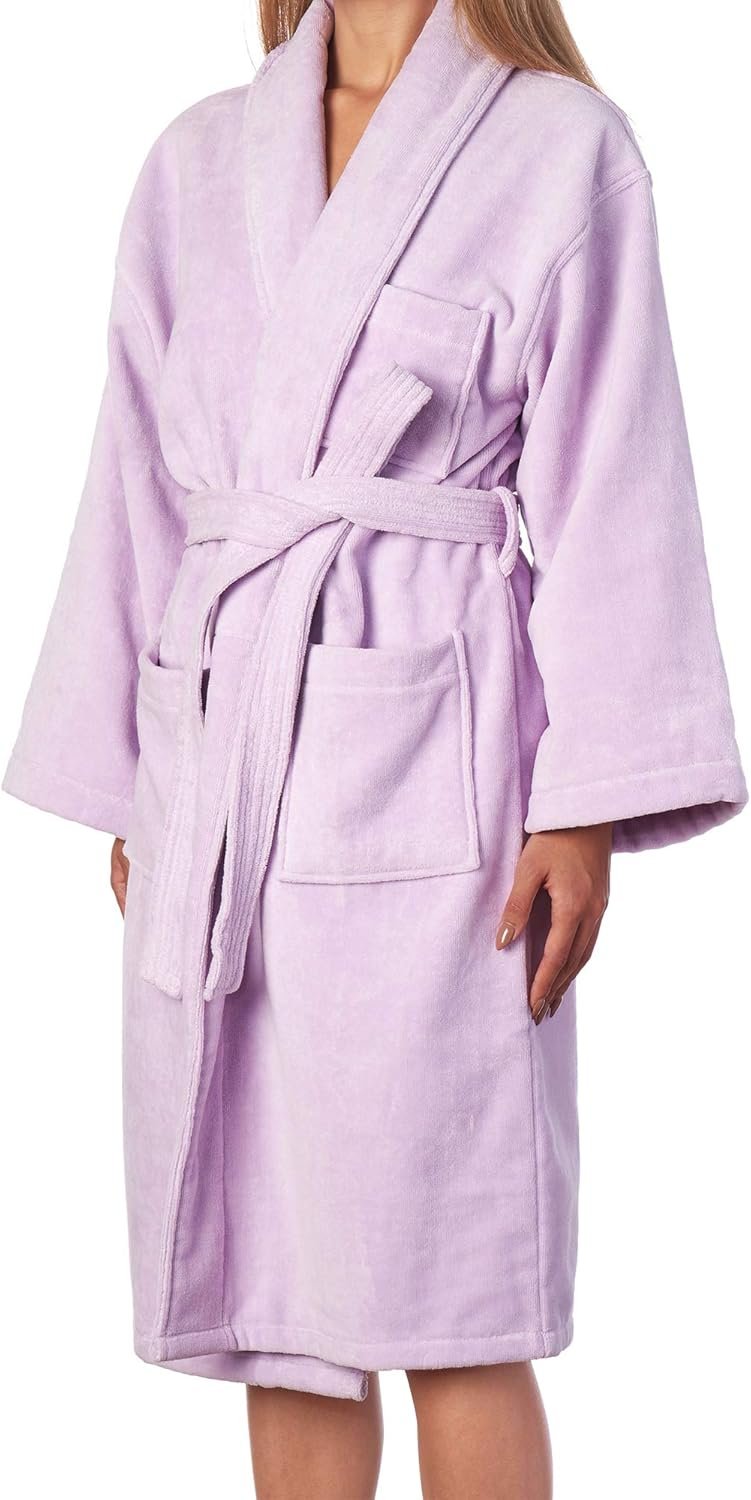Womens Cotton Terry Cloth Bathrobe Shawl Collar Velour Spa Robe