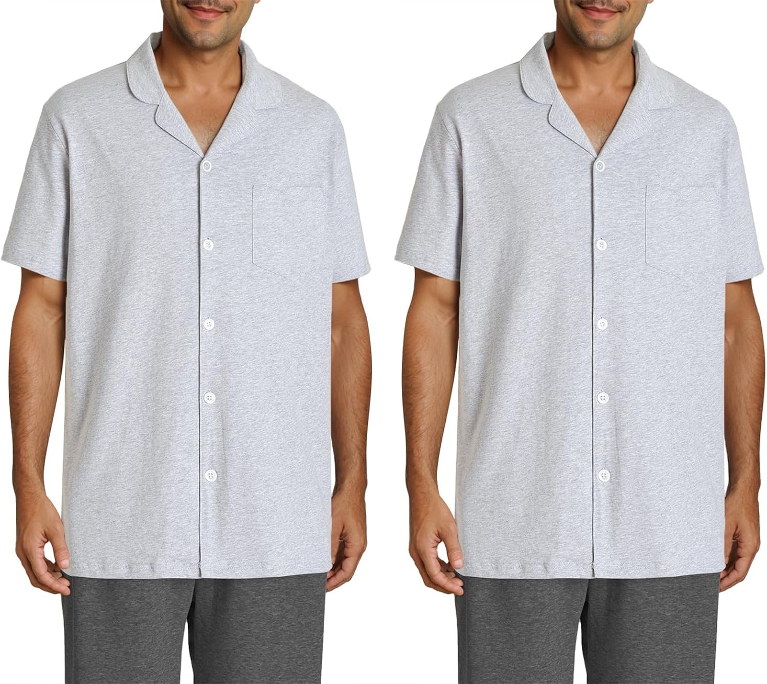 Men's Cotton Knit Sleep Shirt Button Down Pajama Top 2 Pack