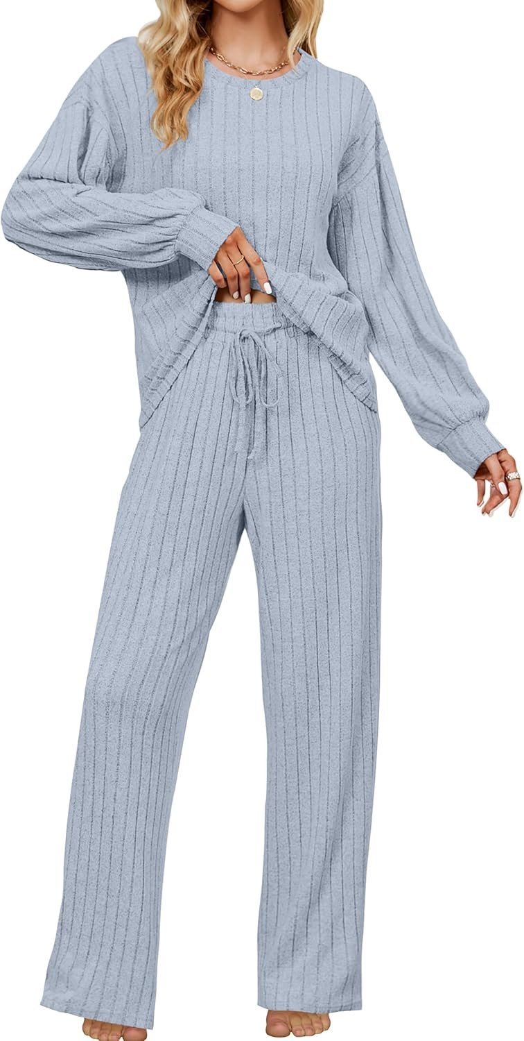 Women Lounge Set Cute Long Sleeve Pajama Sets Casual 2 Piece Pj Outfit Fall Sleepwear Pockets